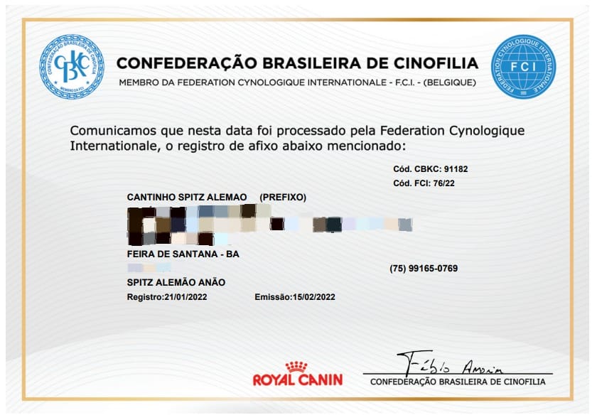 Certificado do canil